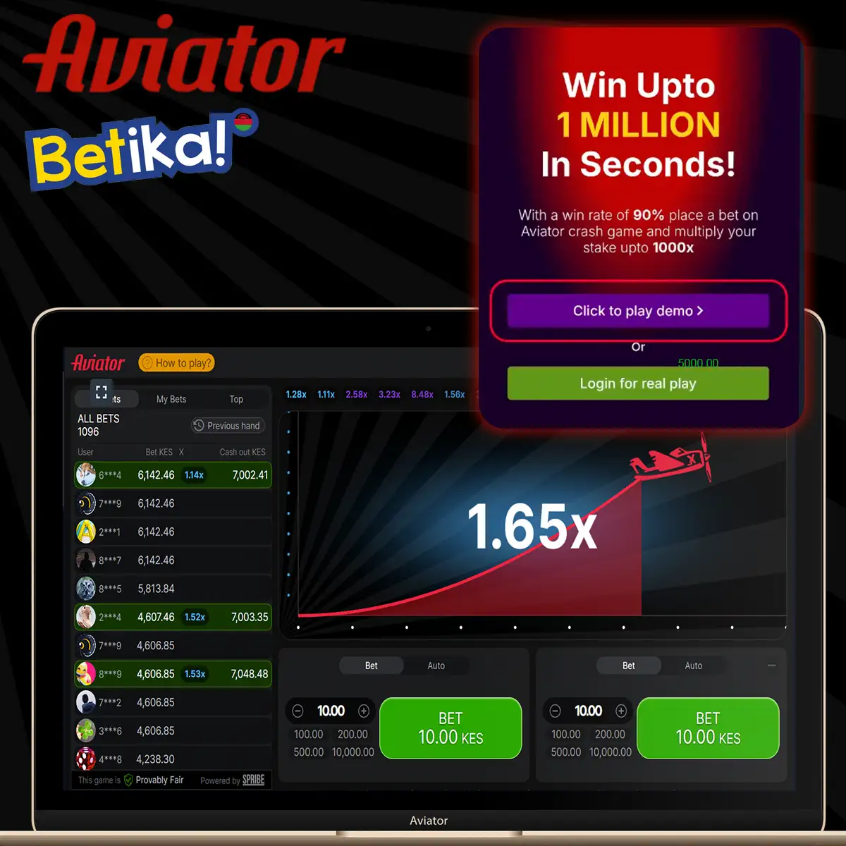 Betika Aviator demo game