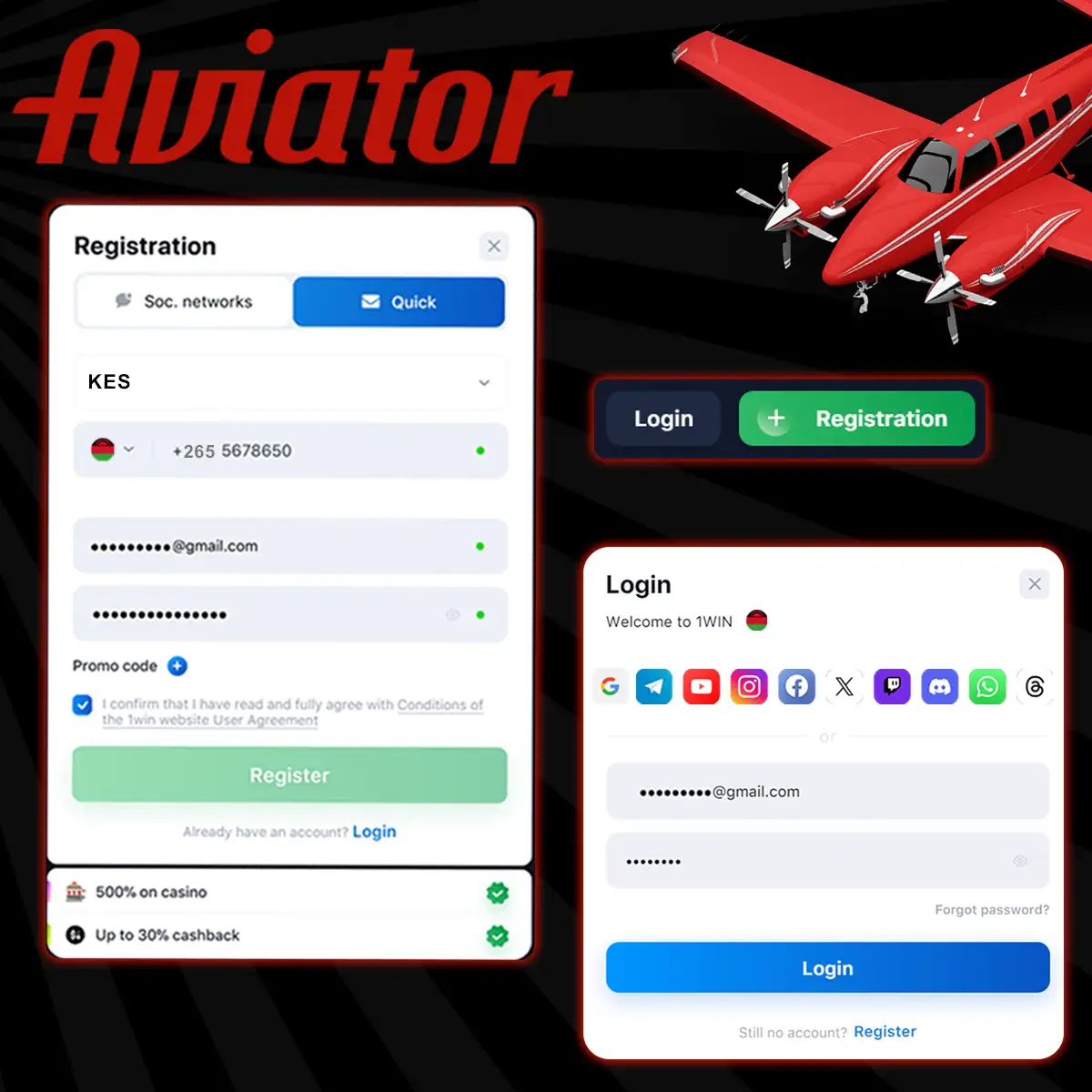 Registration forms for playing Aviator